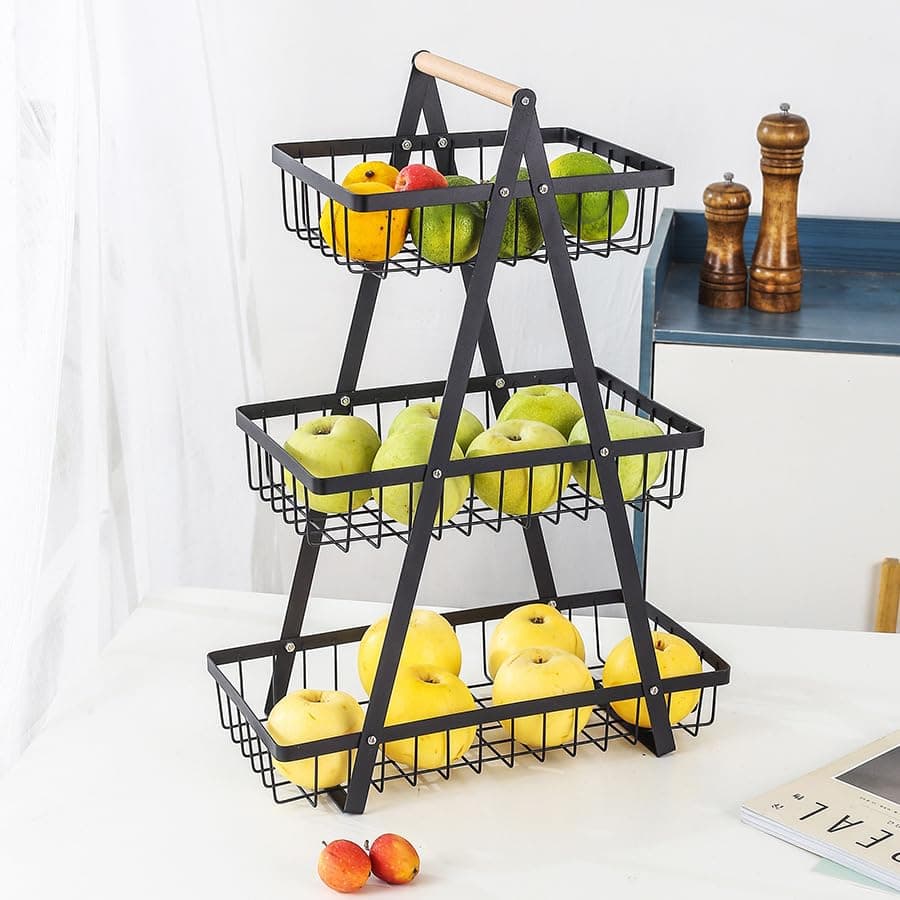 Fruteira de mesa 3 Andares em Metal Organizador Multiuso Cesta Frutas Legumes e Verduras