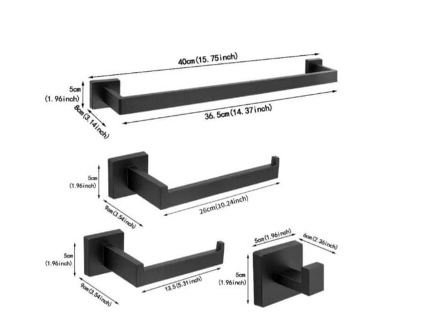 Kit Acessórios Banheiros 4 Peças Aço Inox Preto