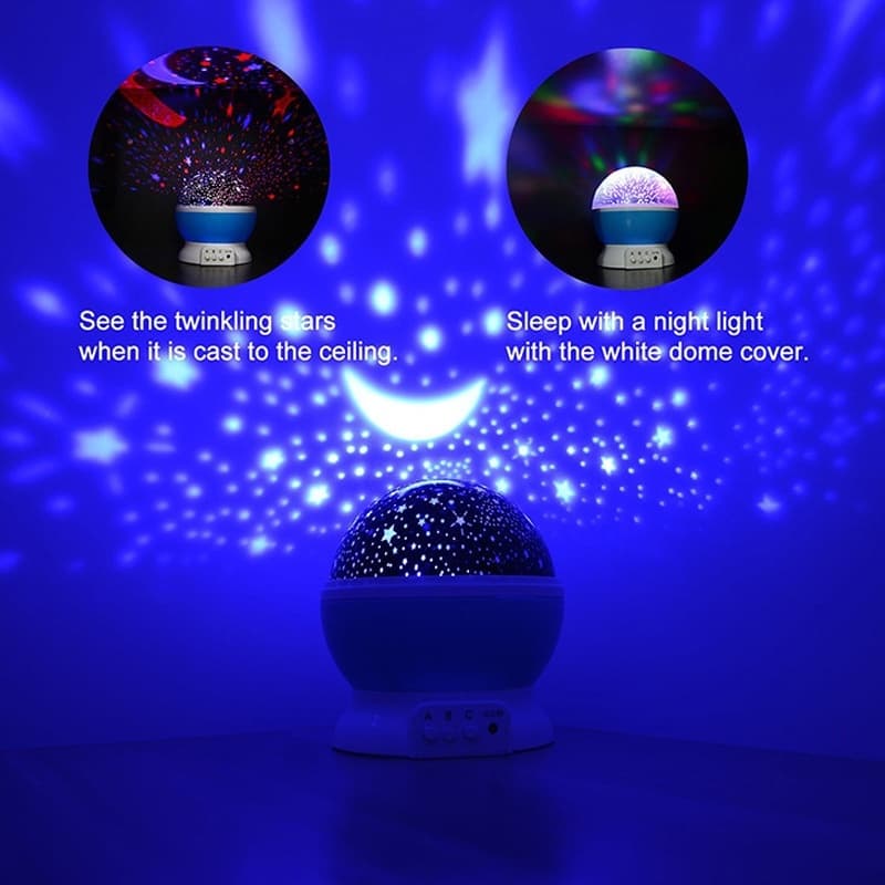 Projetor de luz noturna com estrelas rotativas de 360 graus