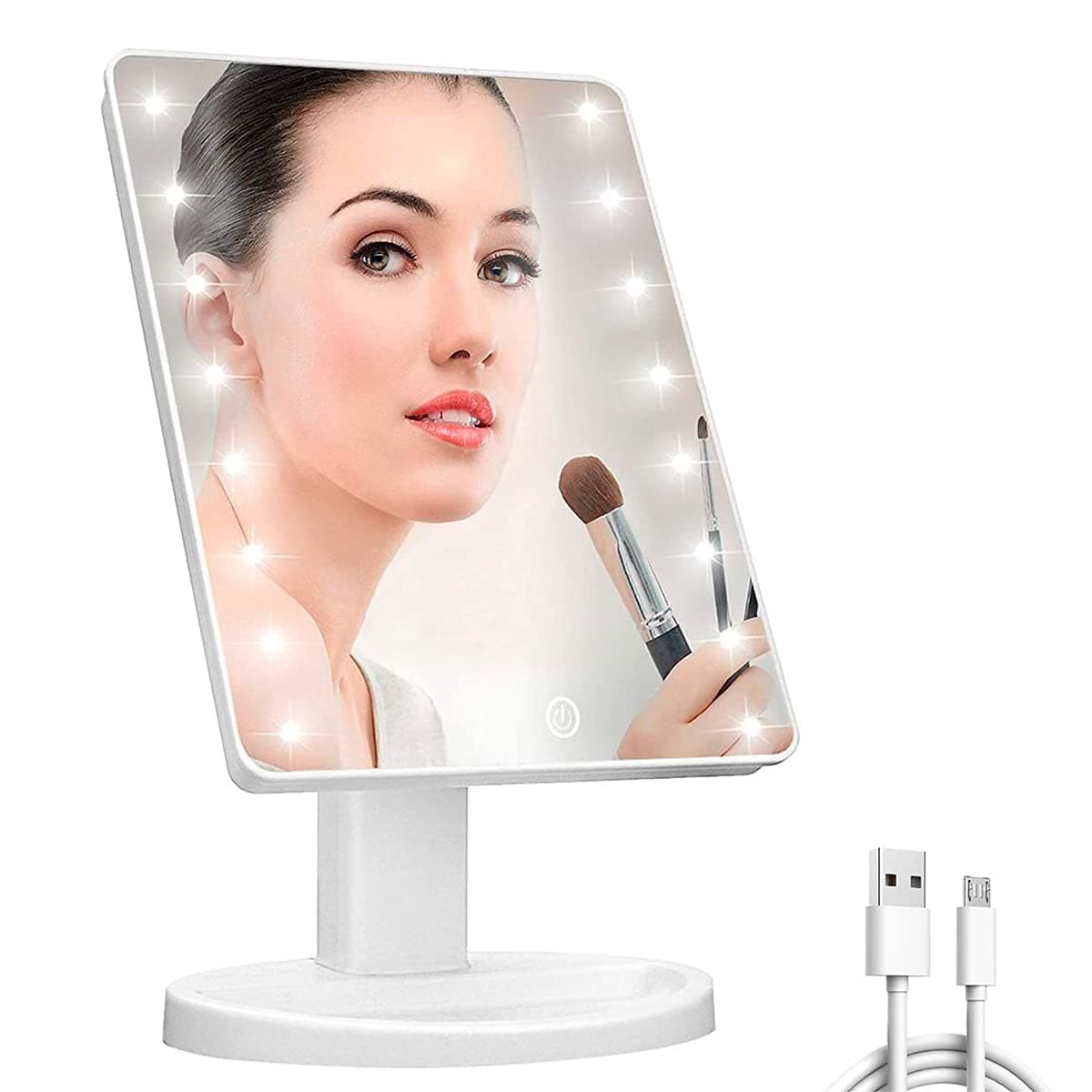 Espelho De Bancada Mesa Com Led Portátil Maquiagem Camarim Articulado USB