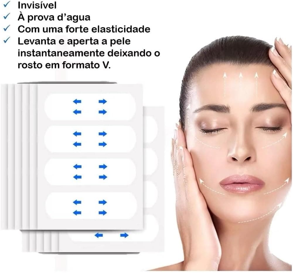 40 Adesivos Lifting Facial Fita Invisível Antirrugas