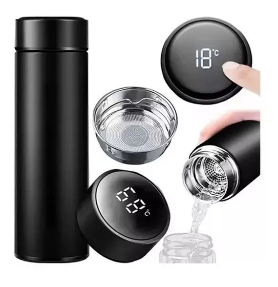 Garrafa térmica display led temperature preta 500ML