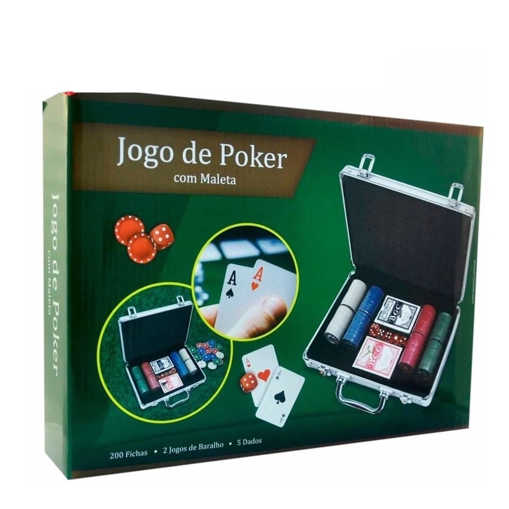Maleta de Poker 200 Fichas Com 2 Baralhos e 5 Dados