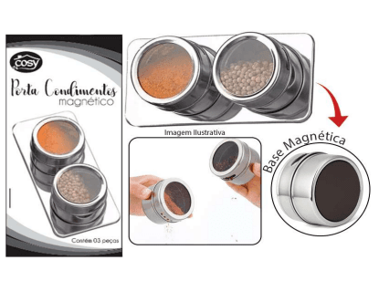 2 Porta condimentos De Metal Com Base Magnética 80ml 3 Peças