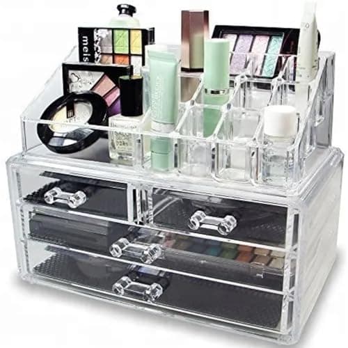 Organizador Acrílico 4 Gavetas: Make e Cosméticos, 16 Cavidades p/Organização Completa