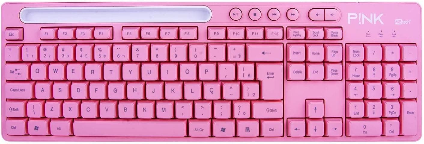Teclado Usb KX Multimidia Com Suporte Para Celular Rosa