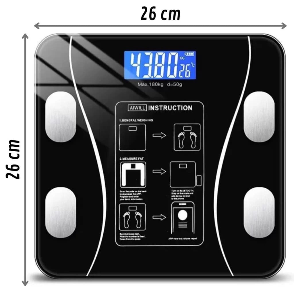 Balança Corporal Bioimpedância Profissional Bluetooth - Preta